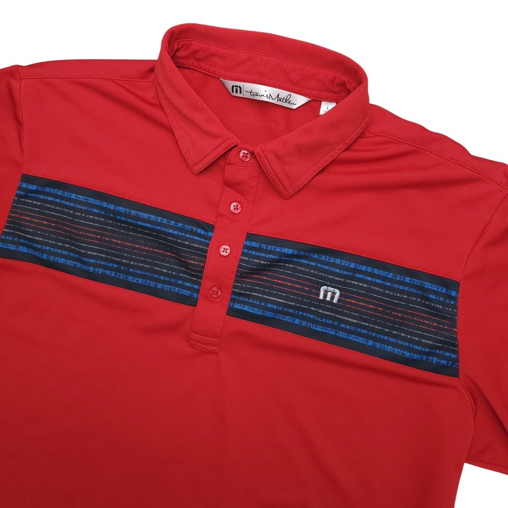 Travis Mathew Polo Shirt Mens Large Red Stripe Golf Performance Stretch‎ Top
